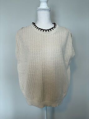 Luna x Sol Cream Waffle Knit Sweater Contrast Stitch Small
